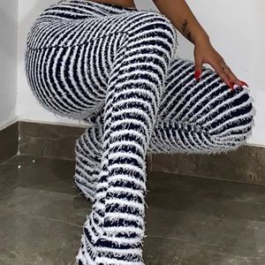 black and white striped stacked pants